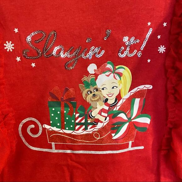Jojo Siwa top Christmas Girls XXL Slayin it Santa sleigh sequin ruffle 18-20 NWT - Picture 2 of 8
